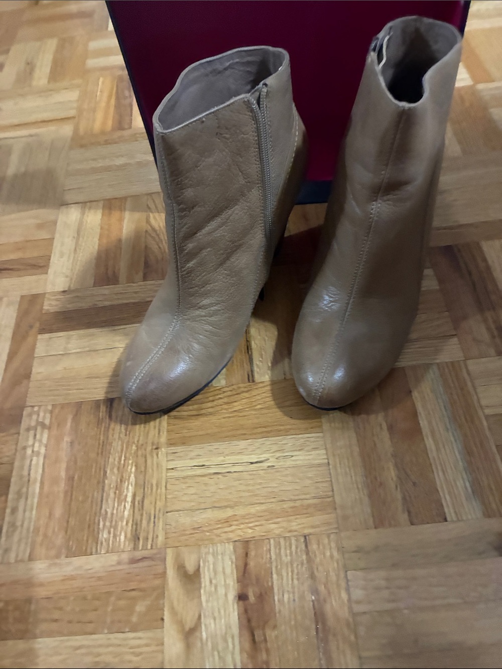 Vince Camuto Beige Leather Ankle Booties with Side Zip
